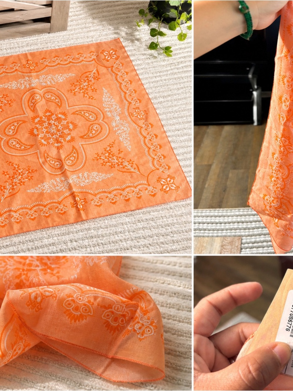 Orange Floral Bandana Scarf - Lightweight Women's Wrap